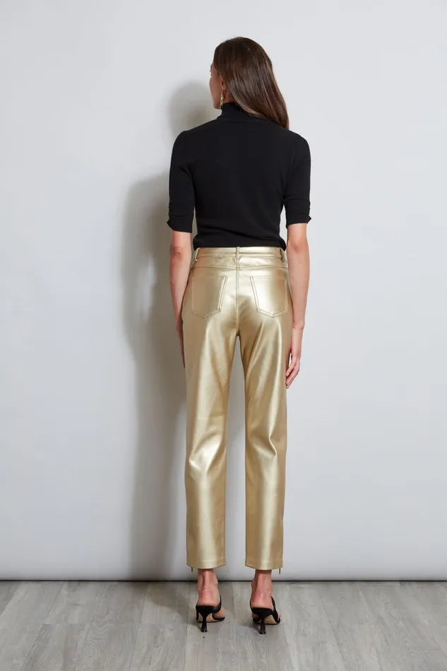 Outlet 8211 Women Bottoms Elie Tahari Metallic Vegan Leather Pant Brushed Gold