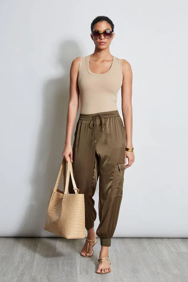 Outlet 8211 Women Bottoms Elie Tahari Satin Cargo Pant Savoy