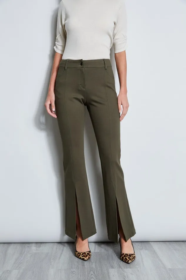 Outlet 8211 Women Bottoms Elie Tahari Slit Front Knit Pant Olive