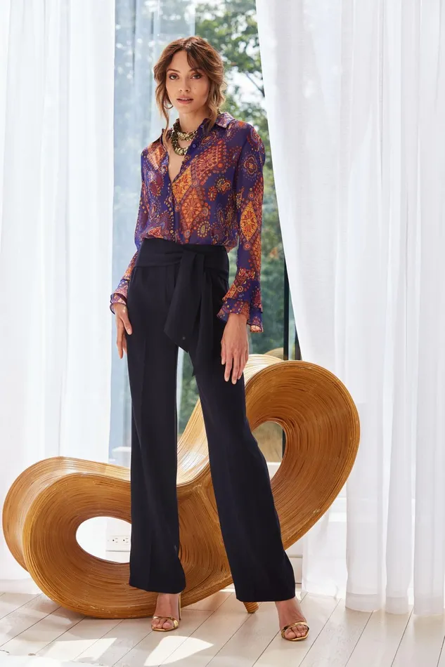 Outlet 8211 Women Bottoms Elie Tahari Wide Leg Sash Pant Stargazer