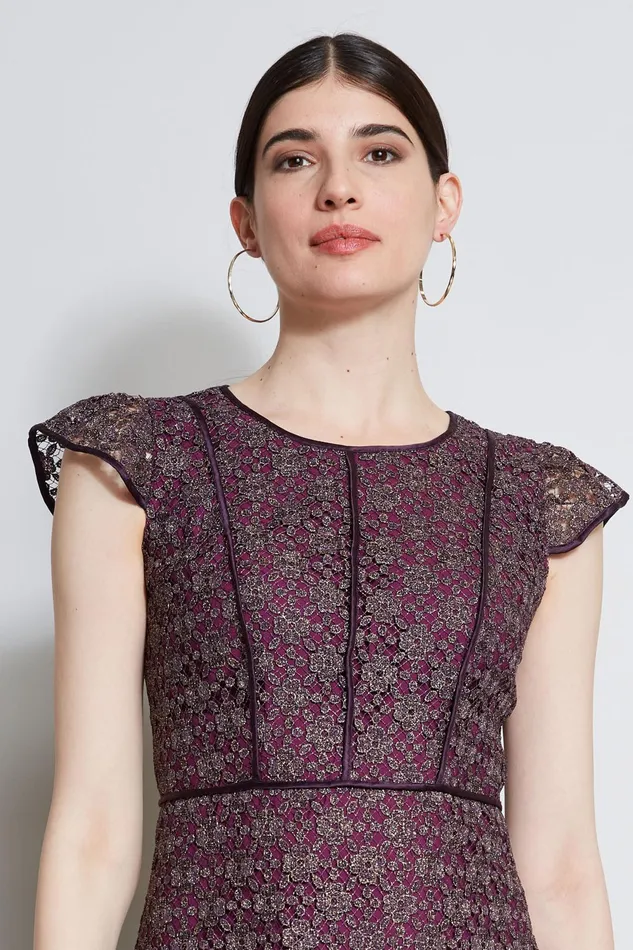 Outlet 8211 Women Dresses and Jumpsuits Elie Tahari Lace Flutter Sleeve Dress Plum