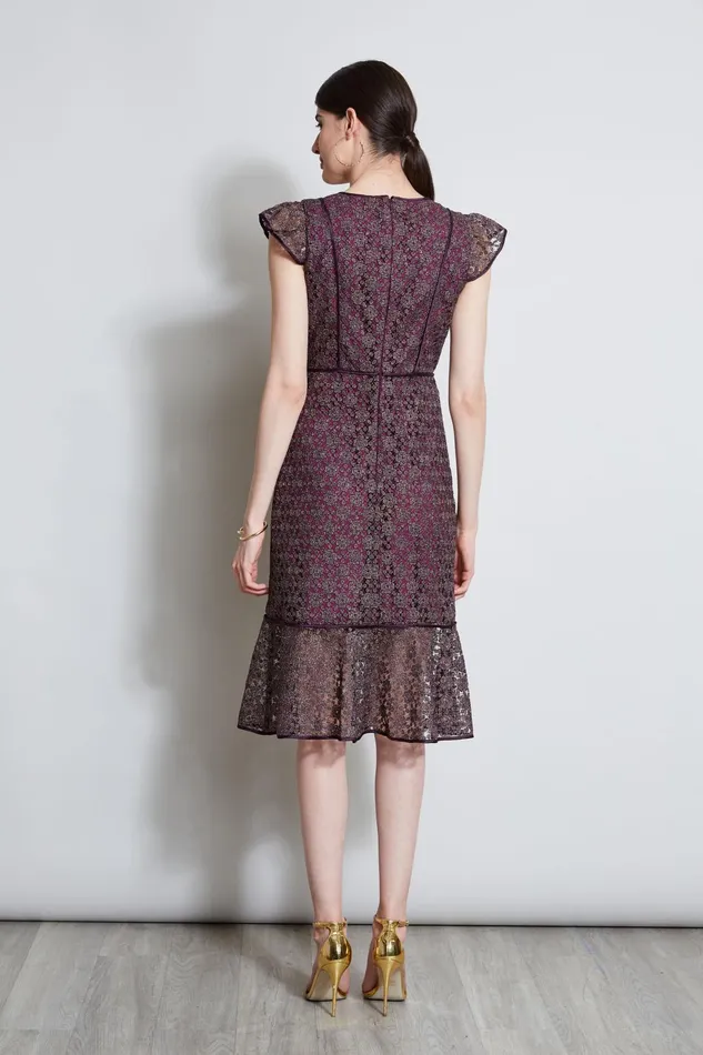Outlet 8211 Women Dresses and Jumpsuits Elie Tahari Lace Flutter Sleeve Dress Plum