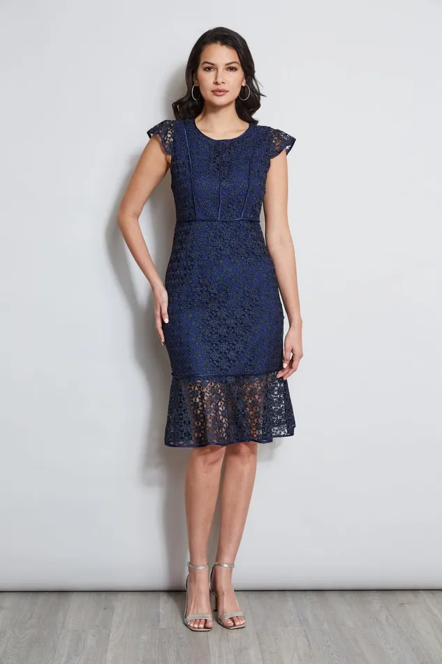 Outlet 8211 Women Dresses and Jumpsuits Elie Tahari Lace Flutter Sleeve Dress Twilight