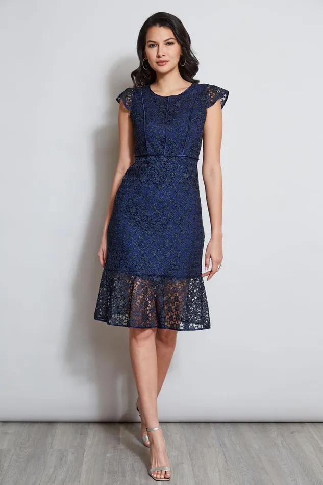 Outlet 8211 Women Dresses and Jumpsuits Elie Tahari Lace Flutter Sleeve Dress Twilight