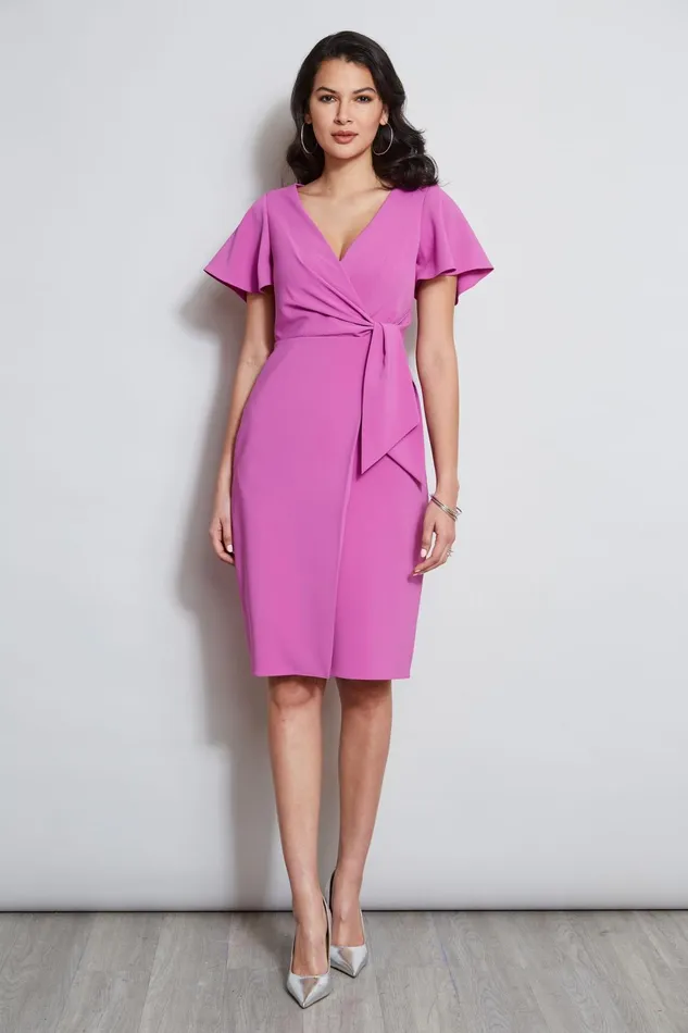 Outlet 8211 Women Dresses and Jumpsuits Elie Tahari Mock Wrap Flutter Sleeve Dress Peony