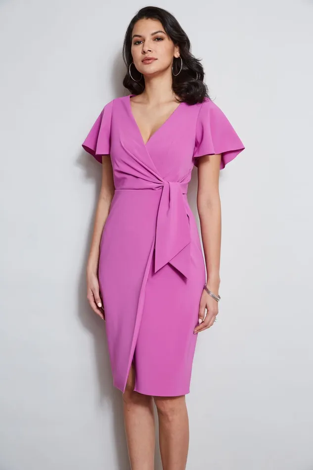 Outlet 8211 Women Dresses and Jumpsuits Elie Tahari Mock Wrap Flutter Sleeve Dress Peony