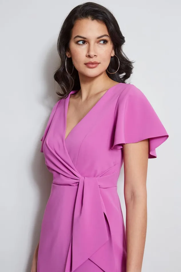 Outlet 8211 Women Dresses and Jumpsuits Elie Tahari Mock Wrap Flutter Sleeve Dress Peony