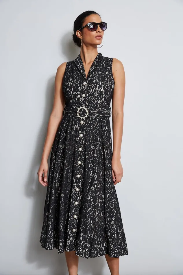 Outlet 8211 Women Dresses and Jumpsuits Elie Tahari Pearl Detail Lace Dress Noir Lace