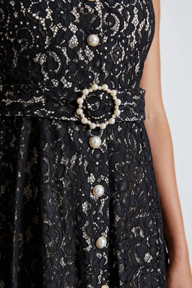 Outlet 8211 Women Dresses and Jumpsuits Elie Tahari Pearl Detail Lace Dress Noir Lace