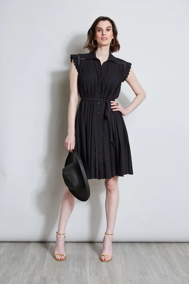 Outlet 8211 Women Dresses and Jumpsuits Elie Tahari Pleated Scallop Dress Noir