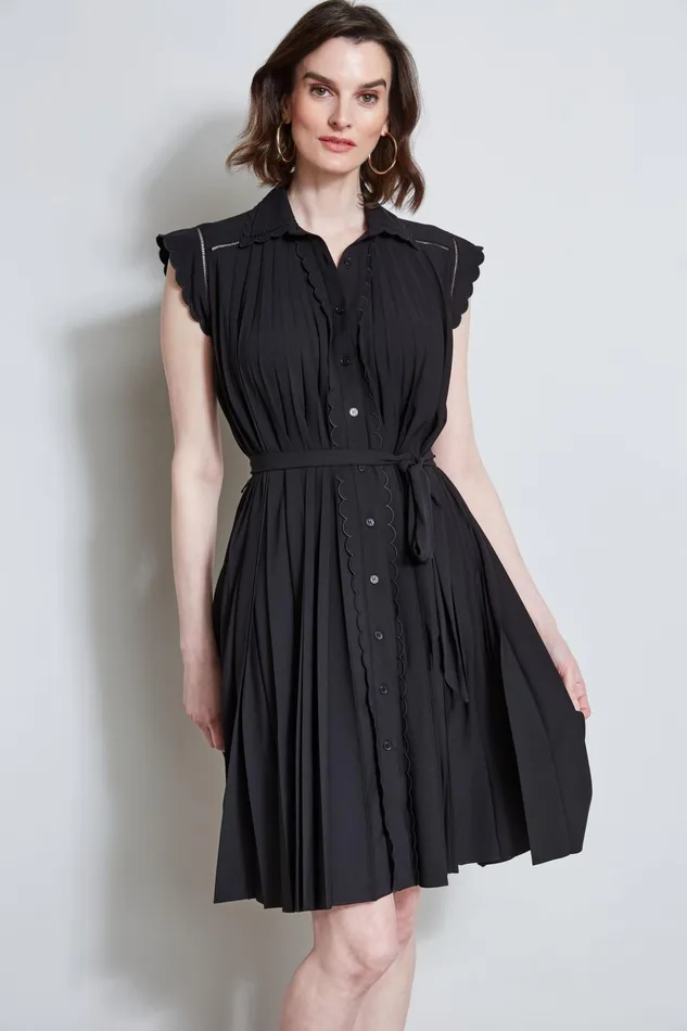 Outlet 8211 Women Dresses and Jumpsuits Elie Tahari Pleated Scallop Dress Noir