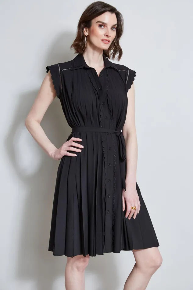 Outlet 8211 Women Dresses and Jumpsuits Elie Tahari Pleated Scallop Dress Noir