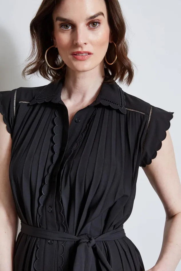 Outlet 8211 Women Dresses and Jumpsuits Elie Tahari Pleated Scallop Dress Noir