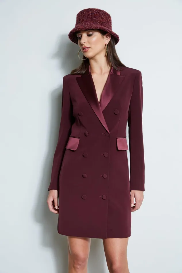 Outlet 8211 Women Dresses and Jumpsuits Elie Tahari Satin Tuxedo Coat Dress Cordovan