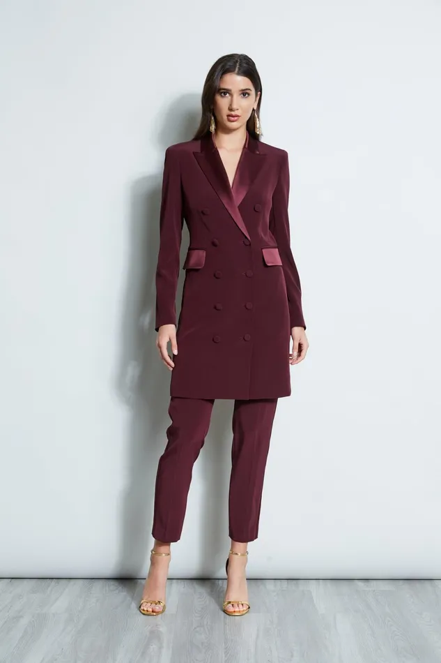 Outlet 8211 Women Dresses and Jumpsuits Elie Tahari Satin Tuxedo Coat Dress Cordovan