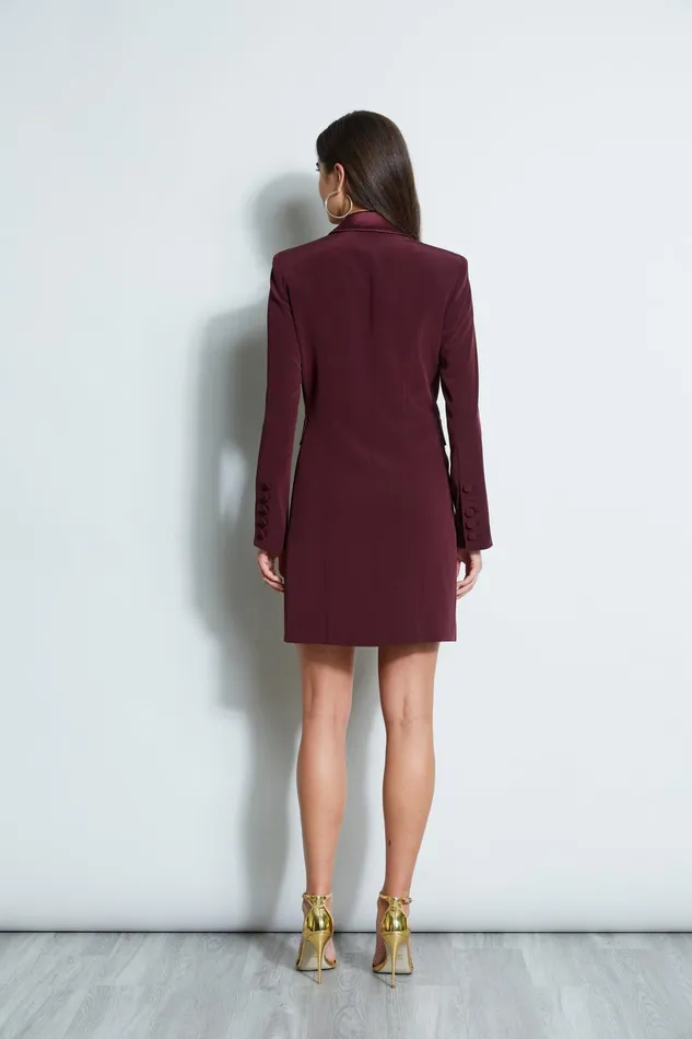Outlet 8211 Women Dresses and Jumpsuits Elie Tahari Satin Tuxedo Coat Dress Cordovan