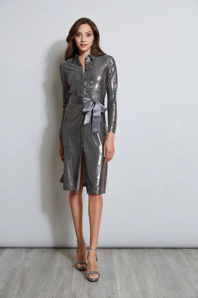 Outlet 8211 Women Dresses and Jumpsuits Elie Tahari Sequin Shirt Dress Gunmetal