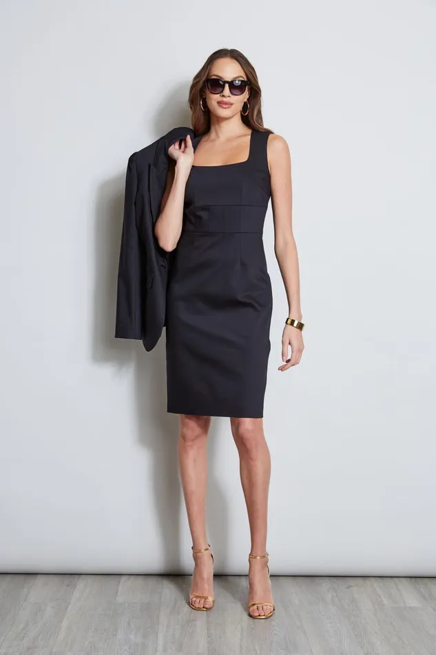 Outlet 8211 Women Dresses and Jumpsuits Elie Tahari Square Neck Slim Dress Black