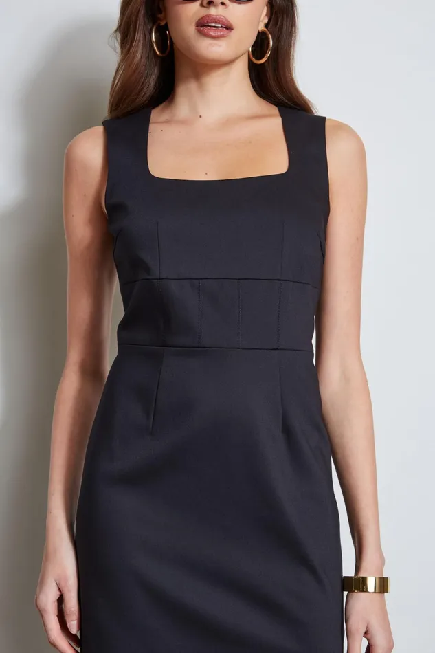 Outlet 8211 Women Dresses and Jumpsuits Elie Tahari Square Neck Slim Dress Black