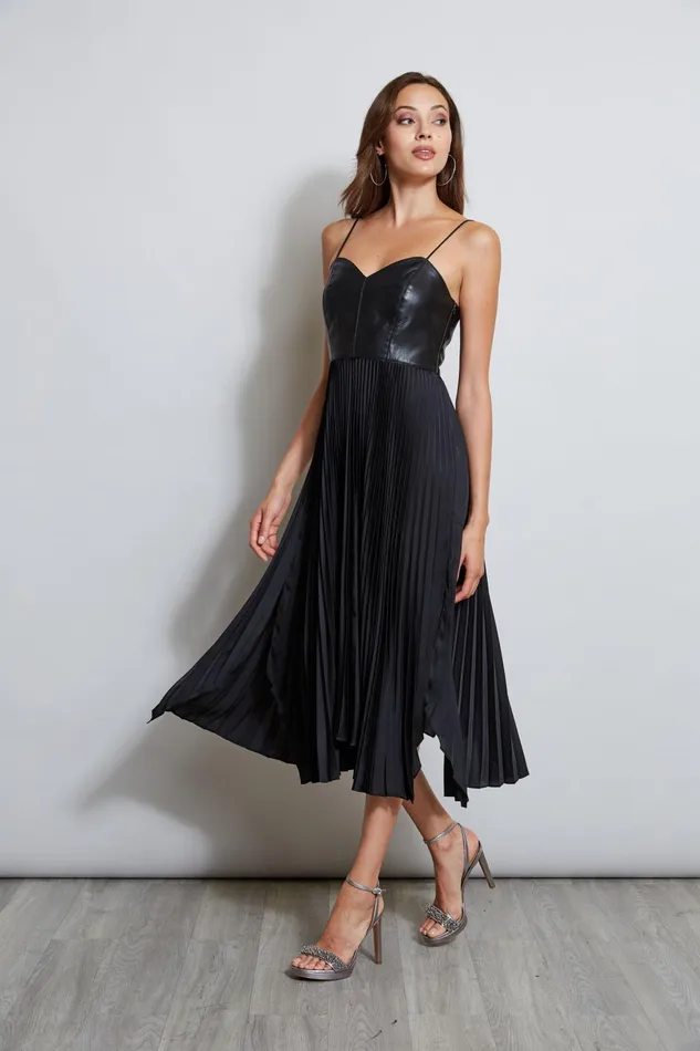 Outlet 8211 Women Dresses and Jumpsuits Elie Tahari Vegan Leather Pleated Dress Black