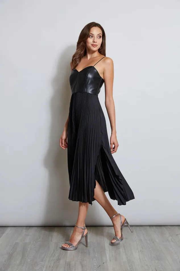 Outlet 8211 Women Dresses and Jumpsuits Elie Tahari Vegan Leather Pleated Dress Black