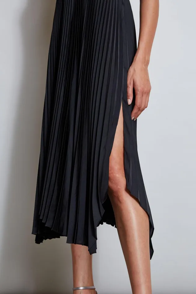 Outlet 8211 Women Dresses and Jumpsuits Elie Tahari Vegan Leather Pleated Dress Black