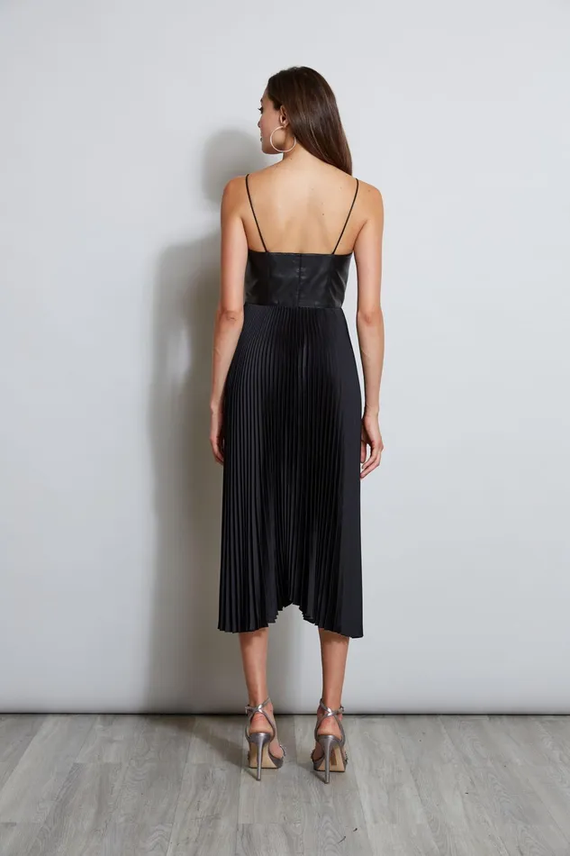 Outlet 8211 Women Dresses and Jumpsuits Elie Tahari Vegan Leather Pleated Dress Black