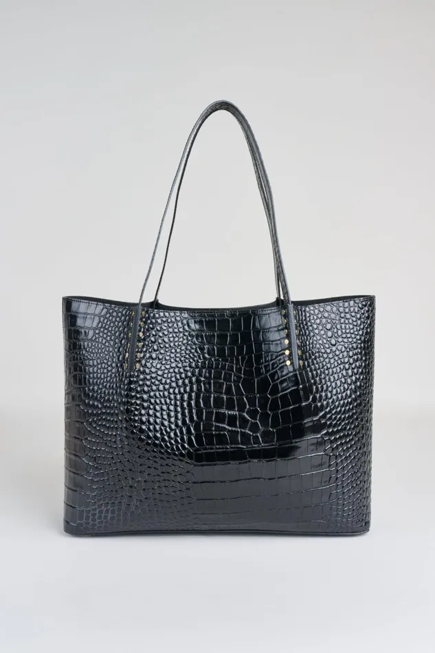 Outlet 8211 Women Handbags Elie Tahari Crocodile Embossed Leather Tote Black