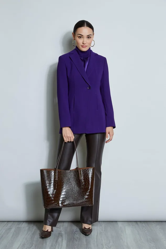 Outlet 8211 Women Jackets and Blazers Elie Tahari Asymmetric Single Button Blazer Winter Plum