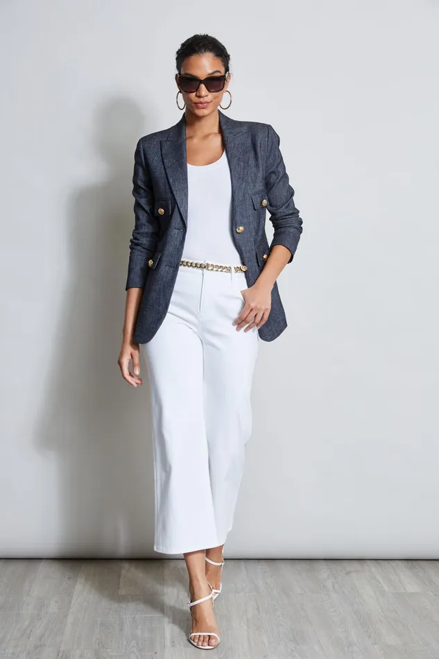 Outlet 8211 Women Jackets and Blazers Elie Tahari Linen Crest Button Blazer Denim