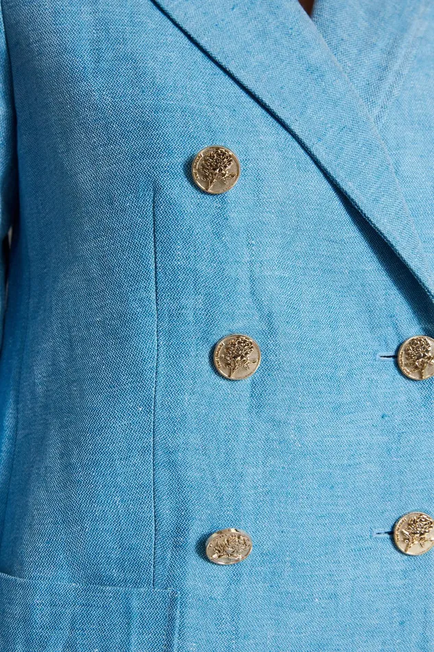 Outlet 8211 Women Jackets and Blazers Elie Tahari Linen Double Breasted Blazer Blue Beyond