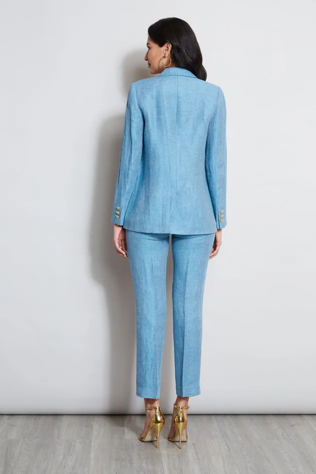 Outlet 8211 Women Jackets and Blazers Elie Tahari Linen Double Breasted Blazer Blue Beyond