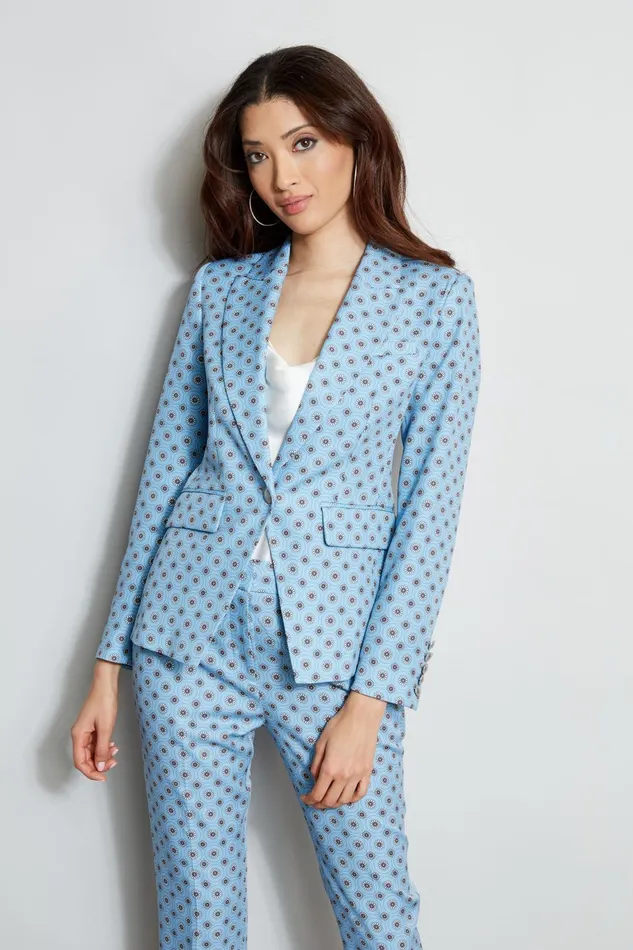 Outlet 8211 Women Jackets and Blazers Elie Tahari Sun Print Single Button Blazer Sun Blue Print