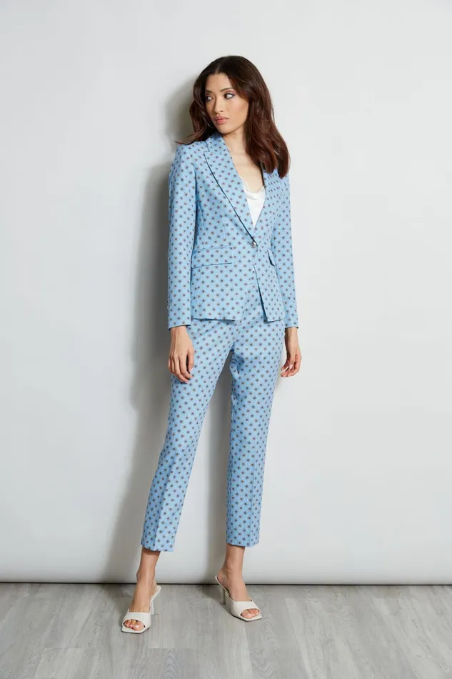 Outlet 8211 Women Jackets and Blazers Elie Tahari Sun Print Single Button Blazer Sun Blue Print