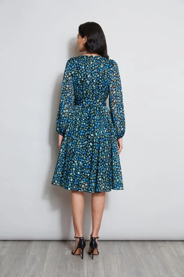 Outlet 8211 Women Long Sleeve Dresses Elie Tahari Floral Long Sleeve Belted Dress Forget Me Not Print
