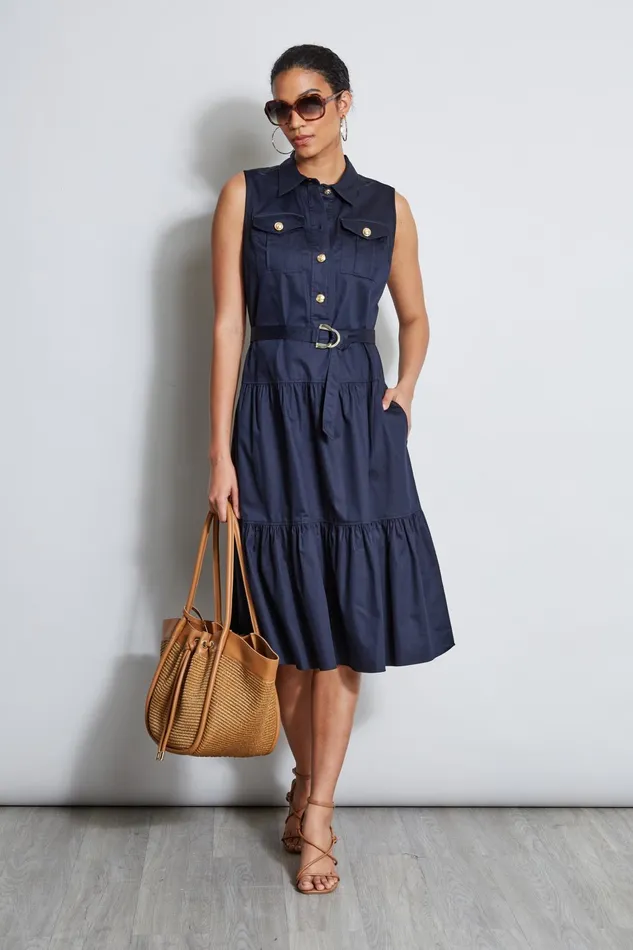 Outlet 8211 Women Midi Dresses Elie Tahari Cotton Utility Dress Stargazer