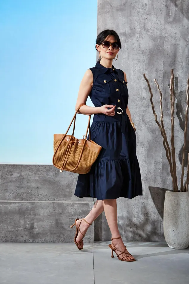 Outlet 8211 Women Midi Dresses Elie Tahari Cotton Utility Dress Stargazer