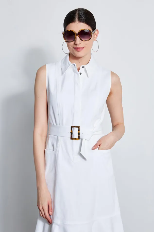 Outlet 8211 Women Midi Dresses Elie Tahari Denim Fit and Flare Dress White