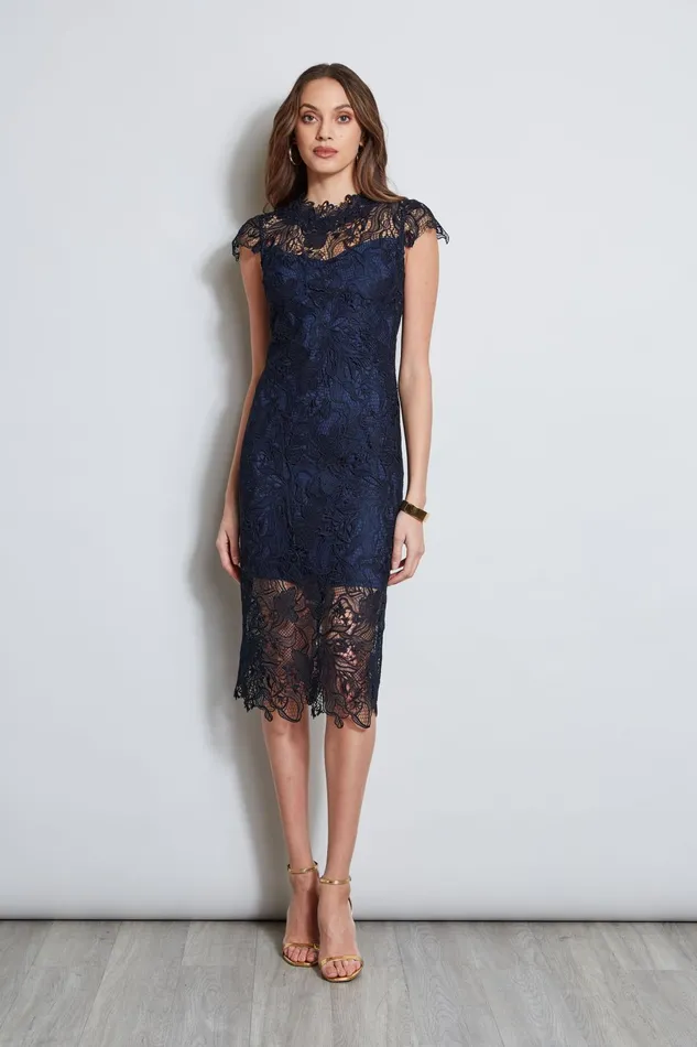 Outlet 8211 Women Midi Dresses Elie Tahari Lace Applique Midi Dress Stargazer