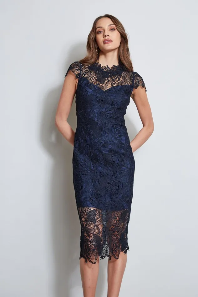 Outlet 8211 Women Midi Dresses Elie Tahari Lace Applique Midi Dress Stargazer