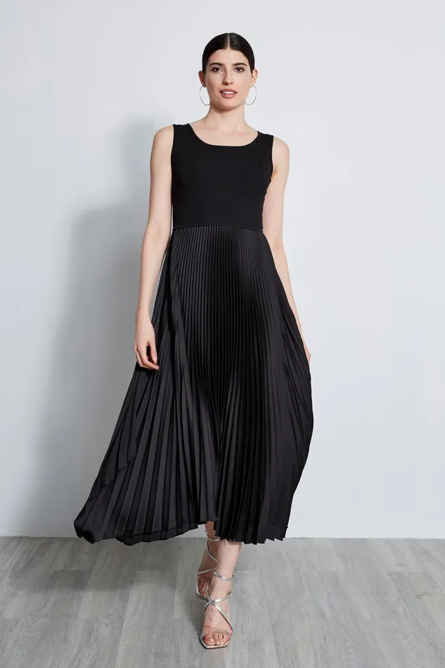 Outlet 8211 Women Midi Dresses Elie Tahari Pleated Midi Dress Noir