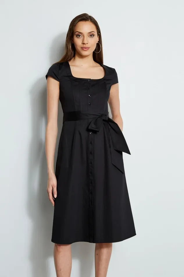 Outlet 8211 Women Midi Dresses Elie Tahari Poplin Corset Dress Black