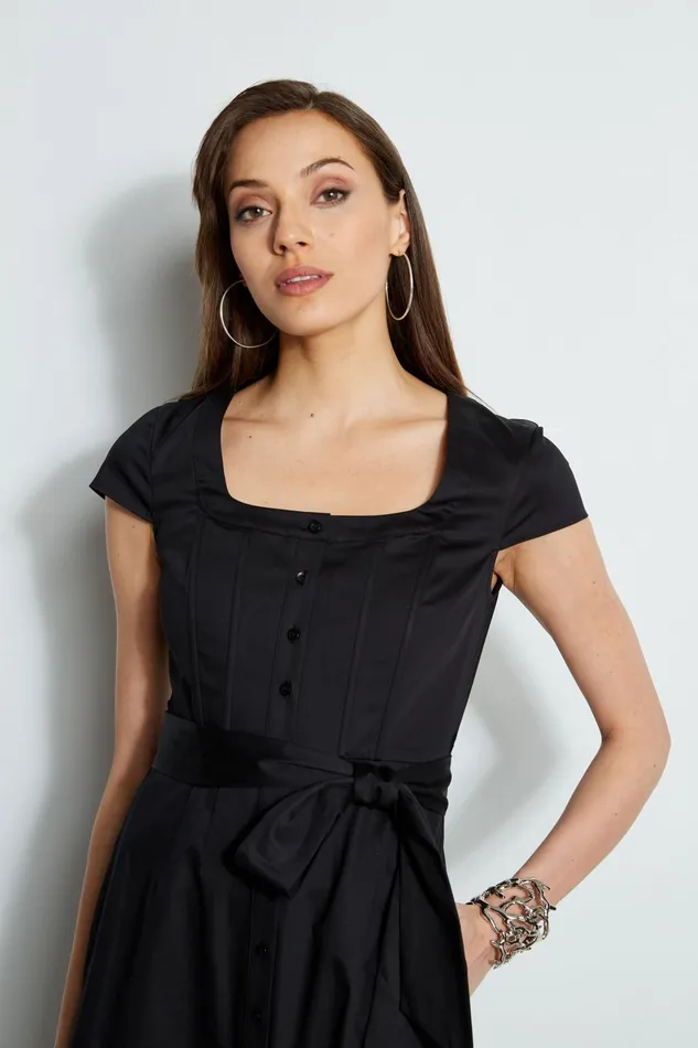 Outlet 8211 Women Midi Dresses Elie Tahari Poplin Corset Dress Black