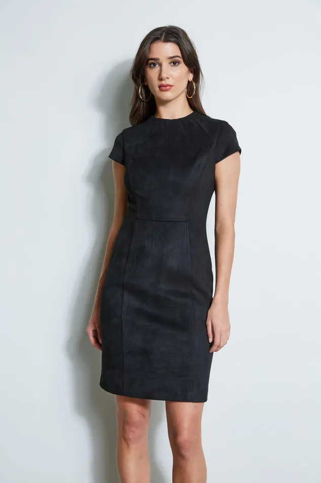 Outlet 8211 Women Short Dresses Elie Tahari Vegan Suede Dart Dress Black