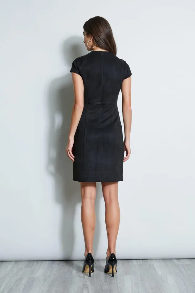 Outlet 8211 Women Short Sleeve Dresses Elie Tahari Vegan Suede Dart Dress Black