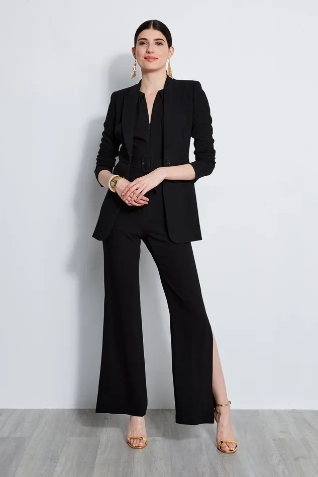 Outlet 8211 Women Sleeveless Dresses Elie Tahari Belted Slit Jumpsuit Black