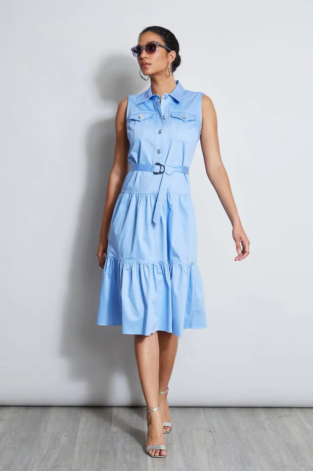 Outlet 8211 Women Sleeveless Dresses Elie Tahari Cotton Utility Dress Horizon Blue