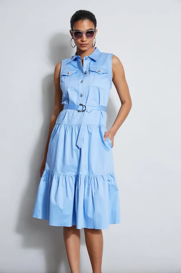 Outlet 8211 Women Sleeveless Dresses Elie Tahari Cotton Utility Dress Horizon Blue