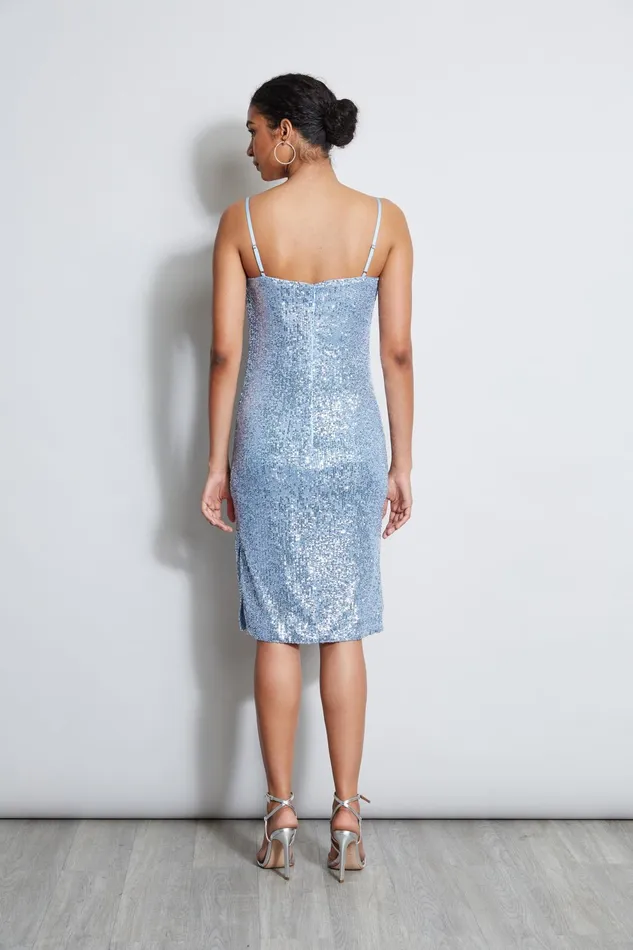 Outlet 8211 Women Sleeveless Dresses Elie Tahari Cowl Neck Sequin Dress Crystal Blue