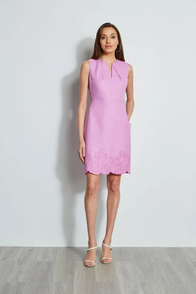 Outlet 8211 Women Sleeveless Dresses Elie Tahari Embroidered Hem Dart Dress Orchid